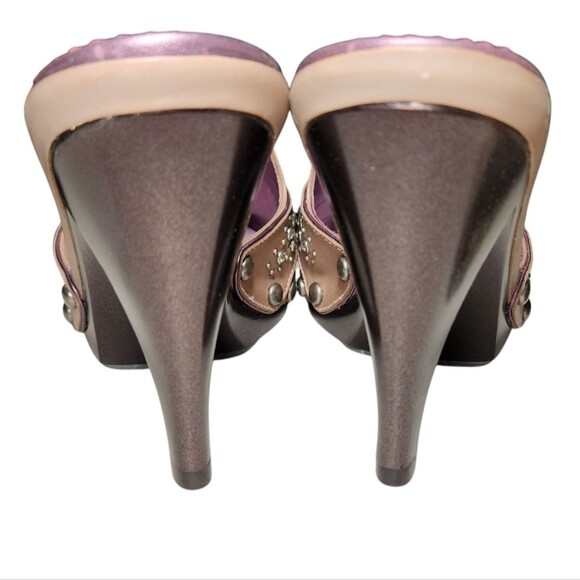 Vintage Y2K Cole Haan Studded Tan Mule Slip On Heel Rhinestone Pink Metallic 9.5 - Picture 8 of 15